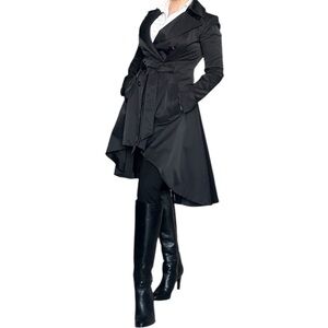 Bebe Black Double-Breasted Women's Trench Coat Equestian Victorian style Small
